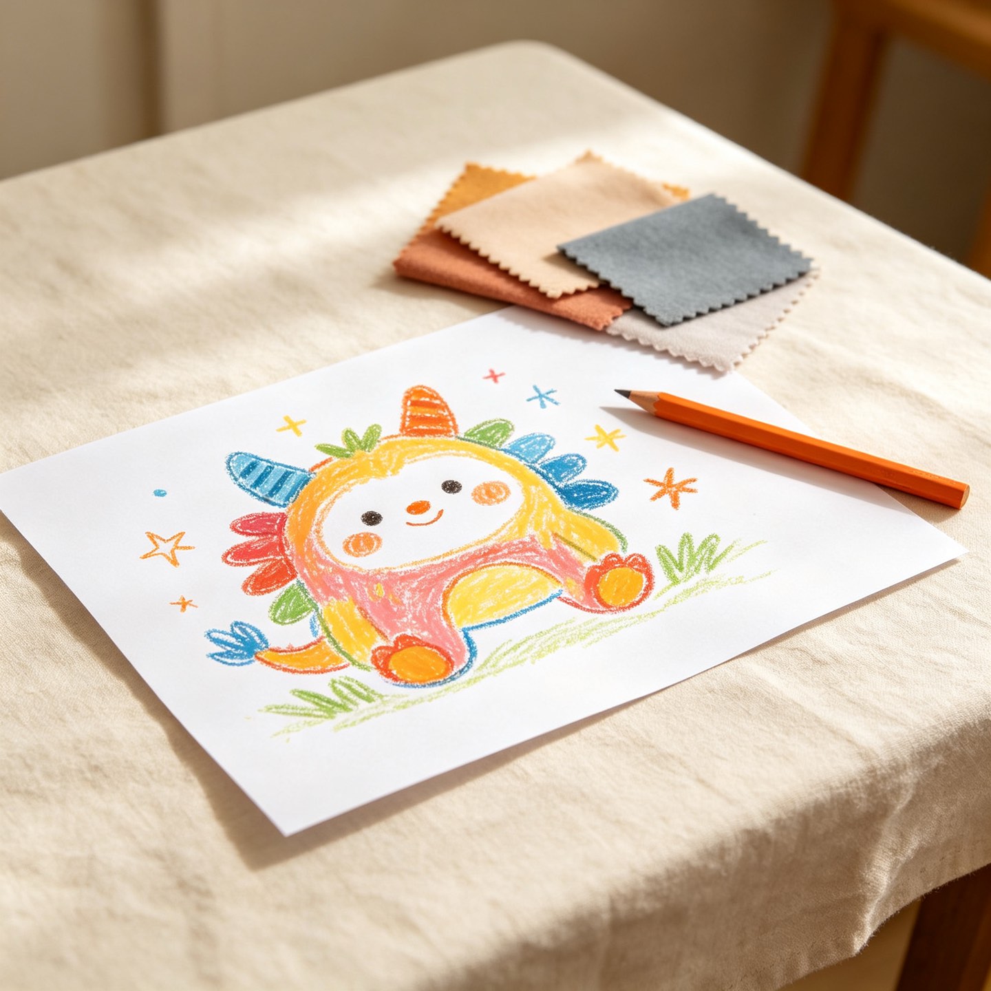 Character drawing beside product materials